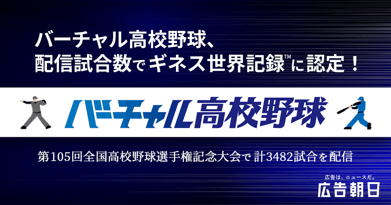 「バーチャル高校野球」が、ギネス世界記録™認定！昨夏の第105回全国高校野球選手権記念大会で3,482試合配信を達成　　認定までの軌跡とは？